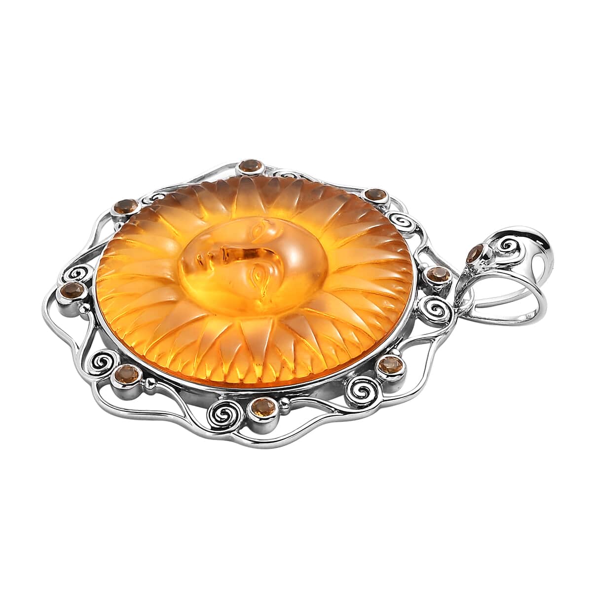 Sajen Silver Lab Created Citrine Carved and Citrine Pendant in Platinum Over Sterling Silver 85.00 ctw image number 3