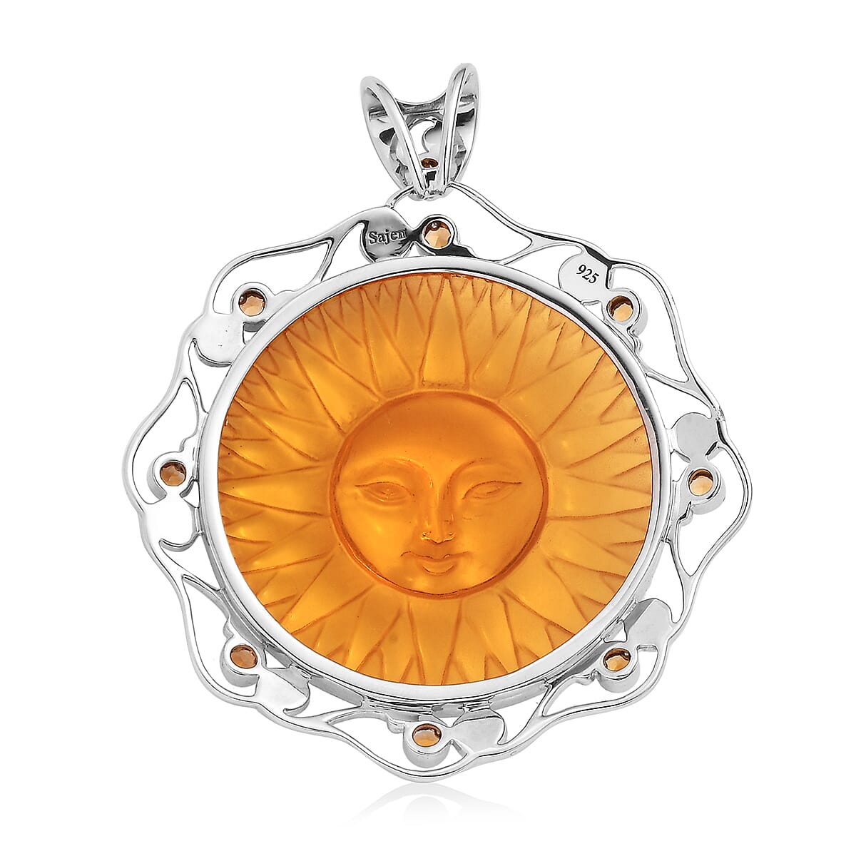 Sajen Silver Lab Created Citrine Carved and Citrine Pendant without Chain in Platinum Over Sterling Silver 85.00 ctw