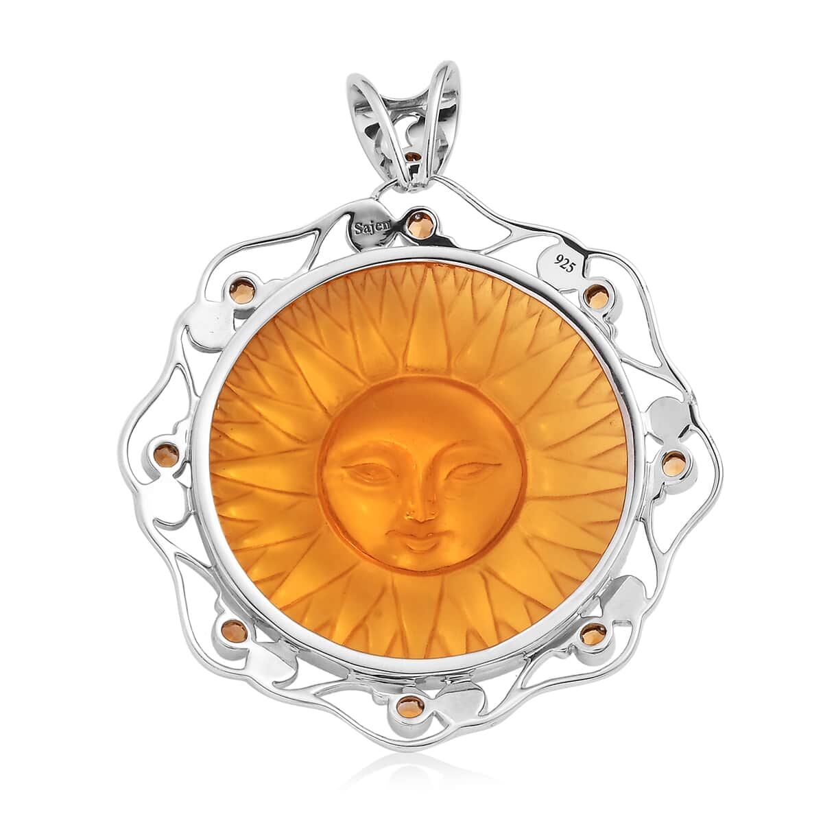 Sajen Silver Lab Created Citrine Carved and Citrine Pendant in Platinum Over Sterling Silver 85.00 ctw image number 4