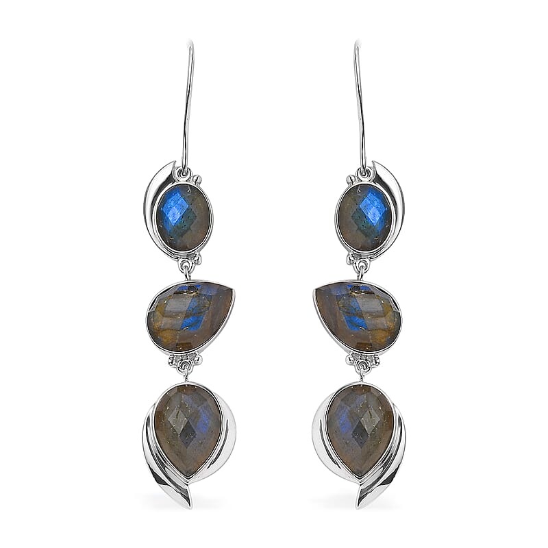 Sajen Silver AAA Malagasy Labradorite Earrings in Platinum Over Sterling Silver 27.25 ctw