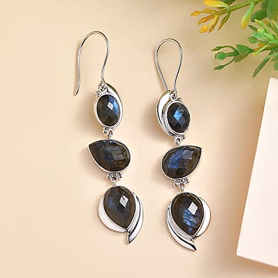 Sajen Silver AAA Malagasy Labradorite Earrings in Platinum Over Sterling Silver 27.25 ctw
