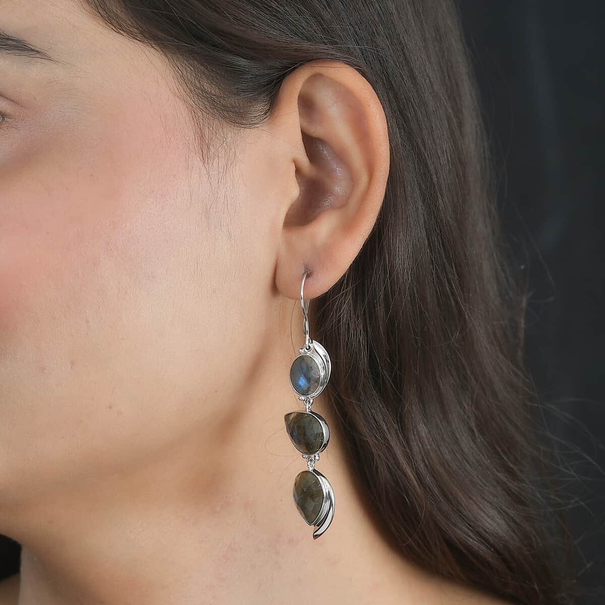 Sajen Silver AAA Malagasy Labradorite Earrings in Platinum Over Sterling Silver 27.25 ctw image number 2