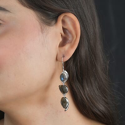 Sajen Silver AAA Malagasy Labradorite Earrings in Platinum Over Sterling Silver 27.25 ctw