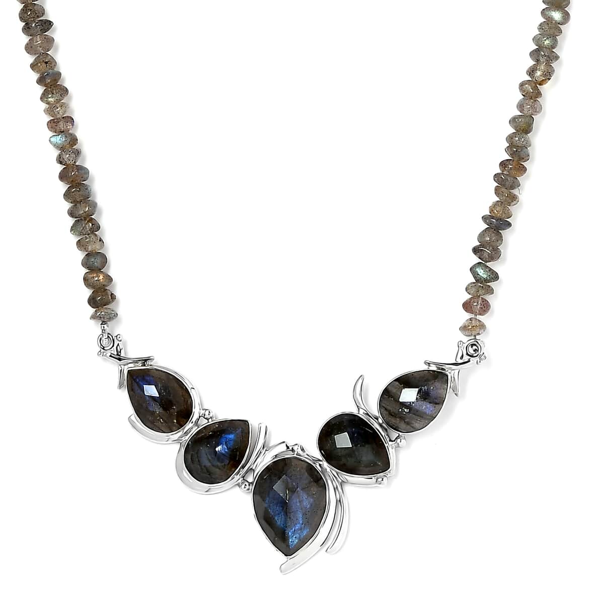Sajen Silver AAA Malagasy Labradorite and Labradorite Beaded Necklace 18-20 Inches in Platinum Over Sterling Silver 92.00 ctw image number 0