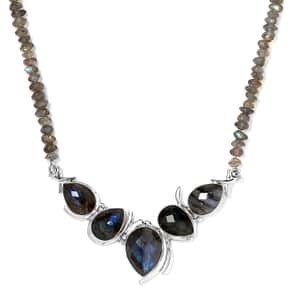 Sajen Silver AAA Malagasy Labradorite and Labradorite Beaded Necklace 18-20 Inches in Platinum Over Sterling Silver 92.00 ctw