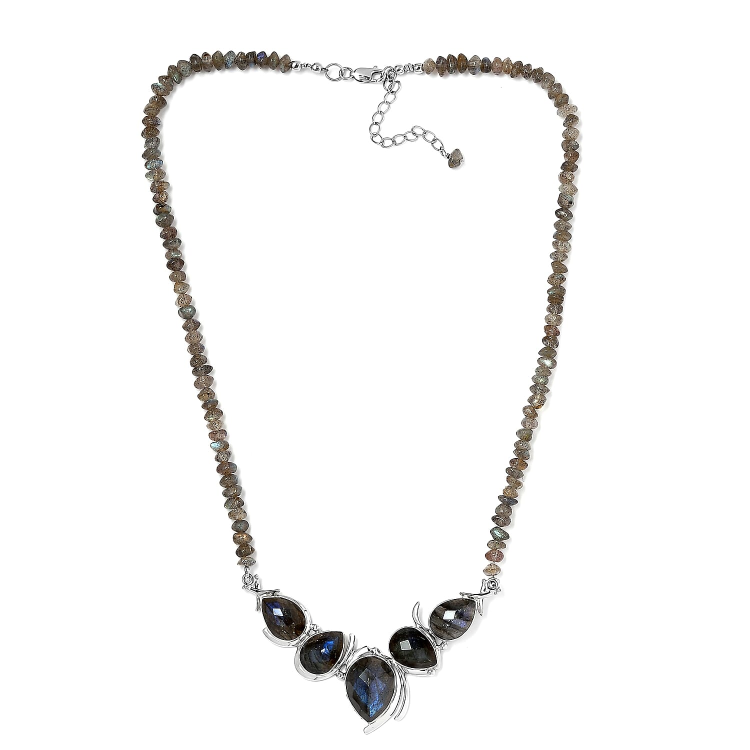 Sajen Silver AAA Malagasy Labradorite and Labradorite Beaded Necklace 18-20 Inches in Platinum Over Sterling Silver 92.00 ctw