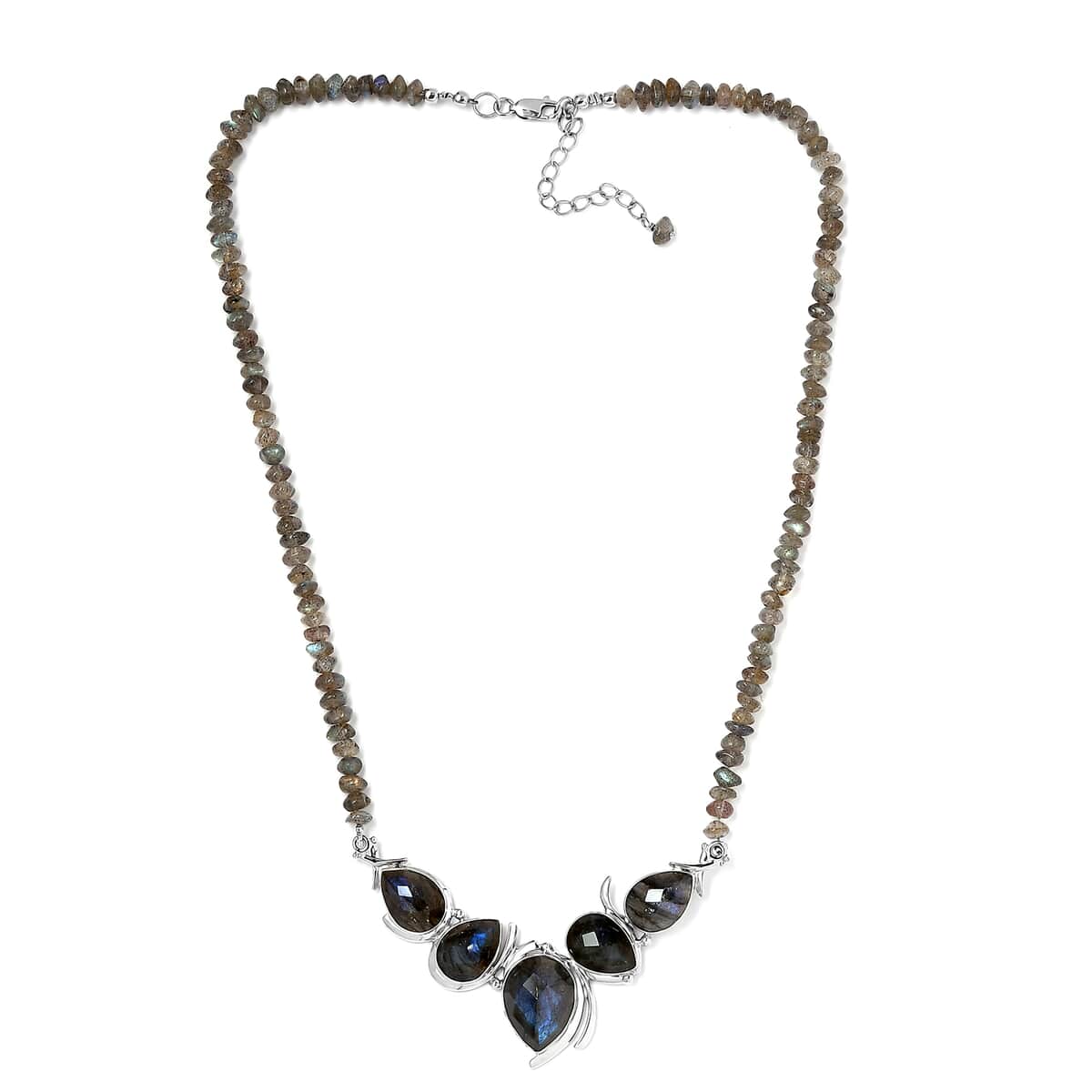 Sajen Silver AAA Malagasy Labradorite and Labradorite Beaded Necklace 18-20 Inches in Platinum Over Sterling Silver 92.00 ctw image number 3