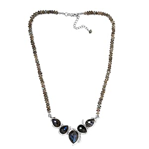 Sajen Silver AAA Malagasy Labradorite and Labradorite Beaded Necklace 18-20 Inches in Platinum Over Sterling Silver 92.00 ctw