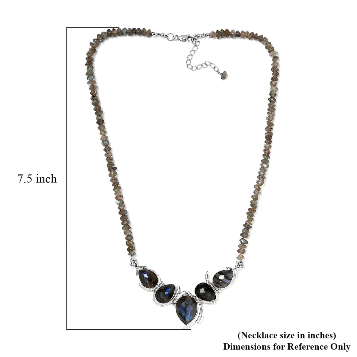 Sajen Silver AAA Malagasy Labradorite and Labradorite Beaded Necklace 18-20 Inches in Platinum Over Sterling Silver 92.00 ctw image number 4