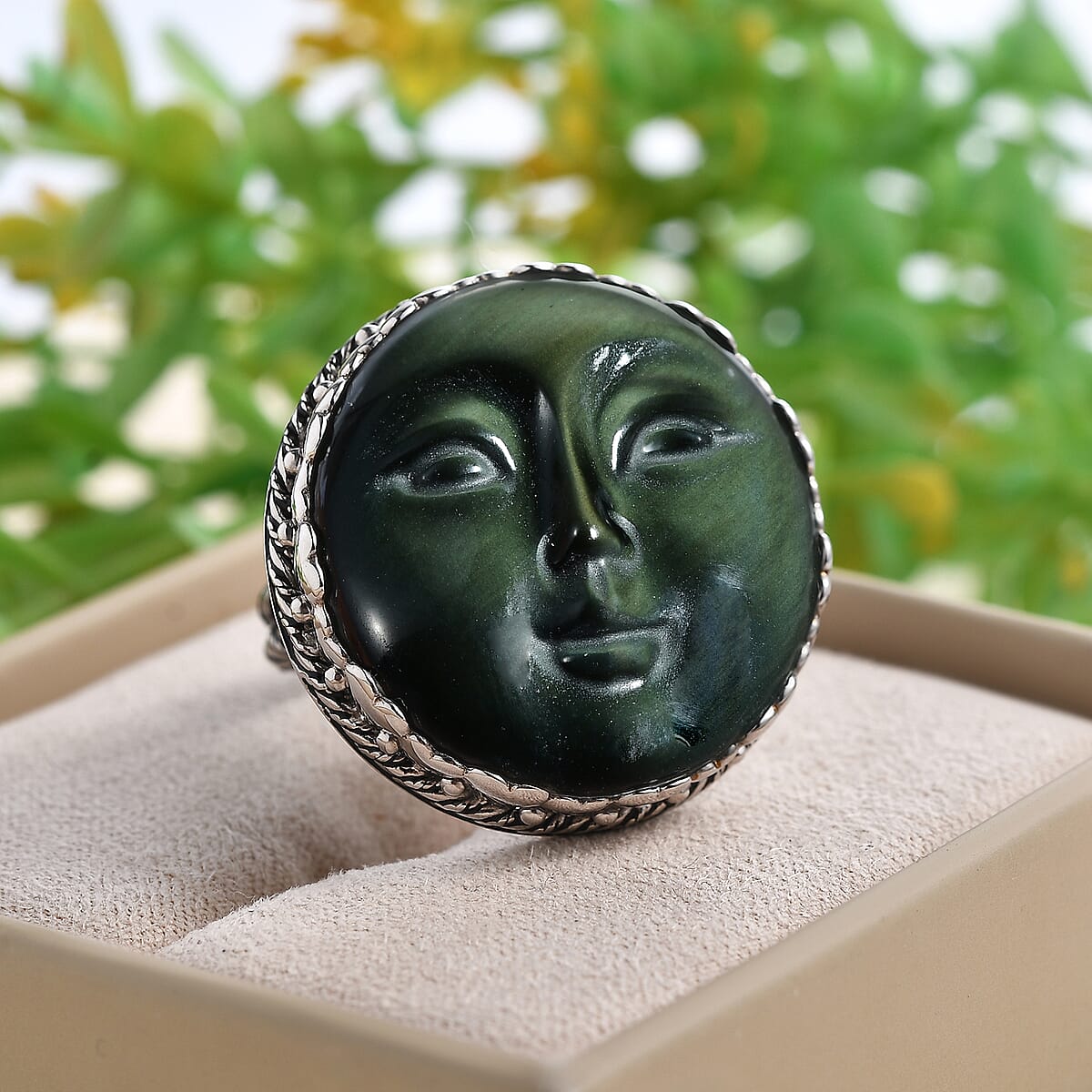 Sajen Silver AAA Rainbow Obsidian Carved Ring in Platinum Over Sterling Silver (Size 10.0) 23.25 ctw image number 1