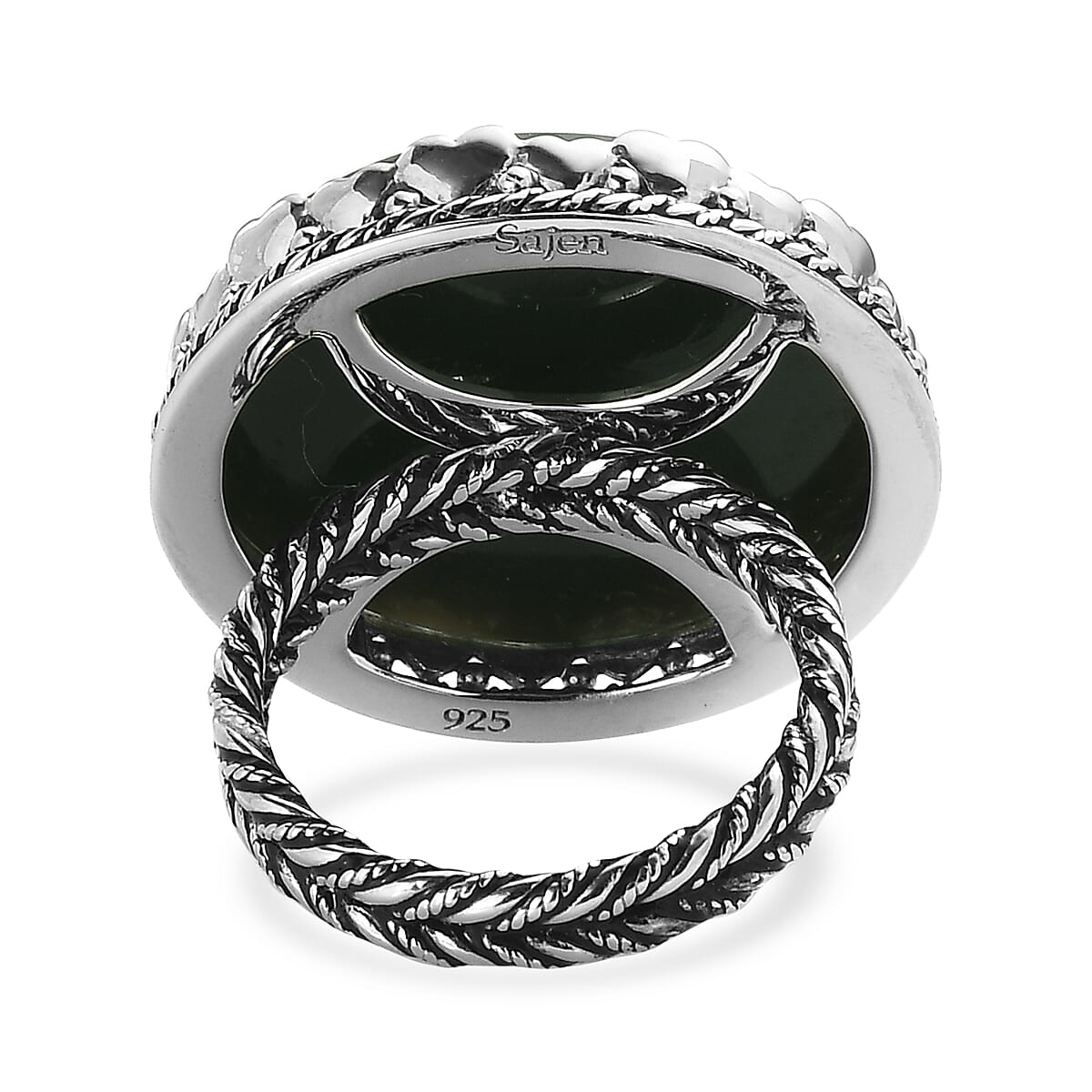 Sajen Silver AAA Rainbow Obsidian Carved Ring in Platinum Over Sterling Silver (Size 10.0) 23.25 ctw