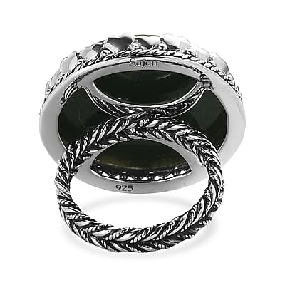 Sajen Silver AAA Rainbow Obsidian Carved Ring in Platinum Over Sterling Silver (Size 10.0) 23.25 ctw