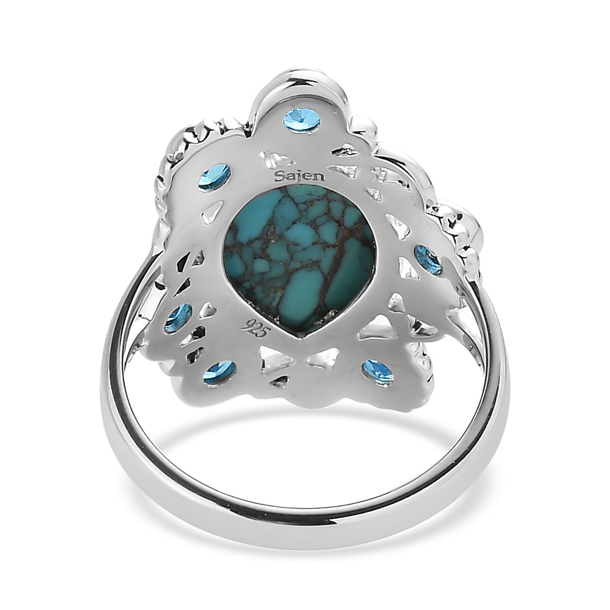 Sajen Silver AAA Mojave Turquoise and Celestial Paraiba Doublet Quartz Ring in Platinum Over Sterling Silver (Size 11.0) 6.75 ctw image number 4
