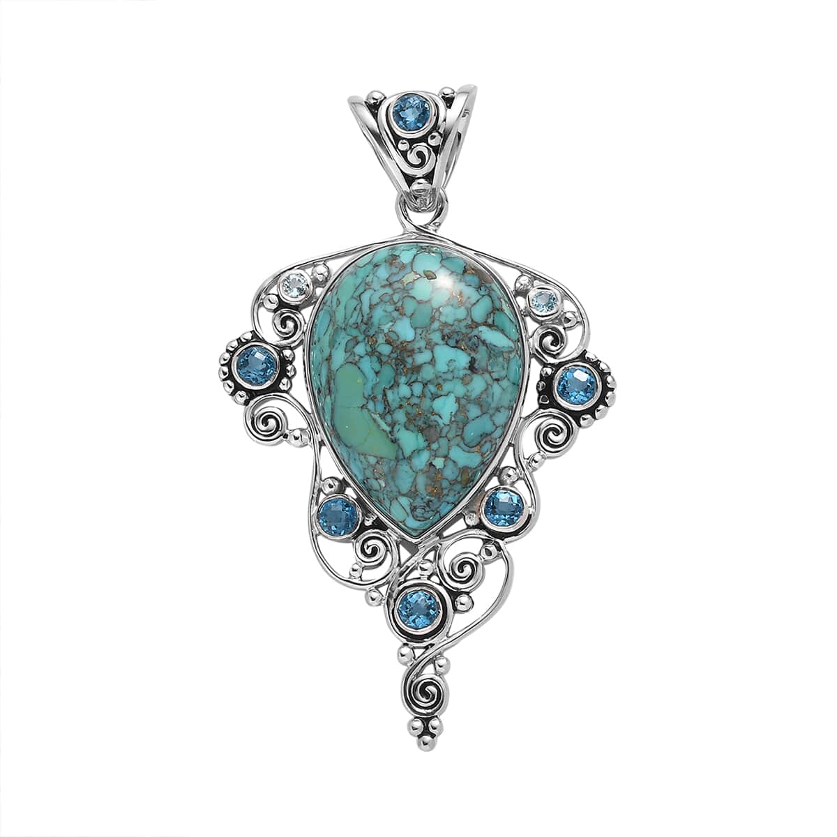 Sajen Silver AAA Mojave Turquoise and Multi Gemstone Pendant in Platinum Over Sterling Silver 24.71 ctw image number 0