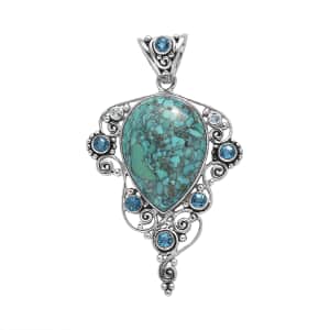 Sajen Silver AAA Mojave Turquoise and Multi Gemstone Pendant in Platinum Over Sterling Silver 24.71 ctw