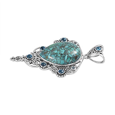 Sajen Silver AAA Mojave Turquoise and Multi Gemstone Pendant in Platinum Over Sterling Silver 24.71 ctw