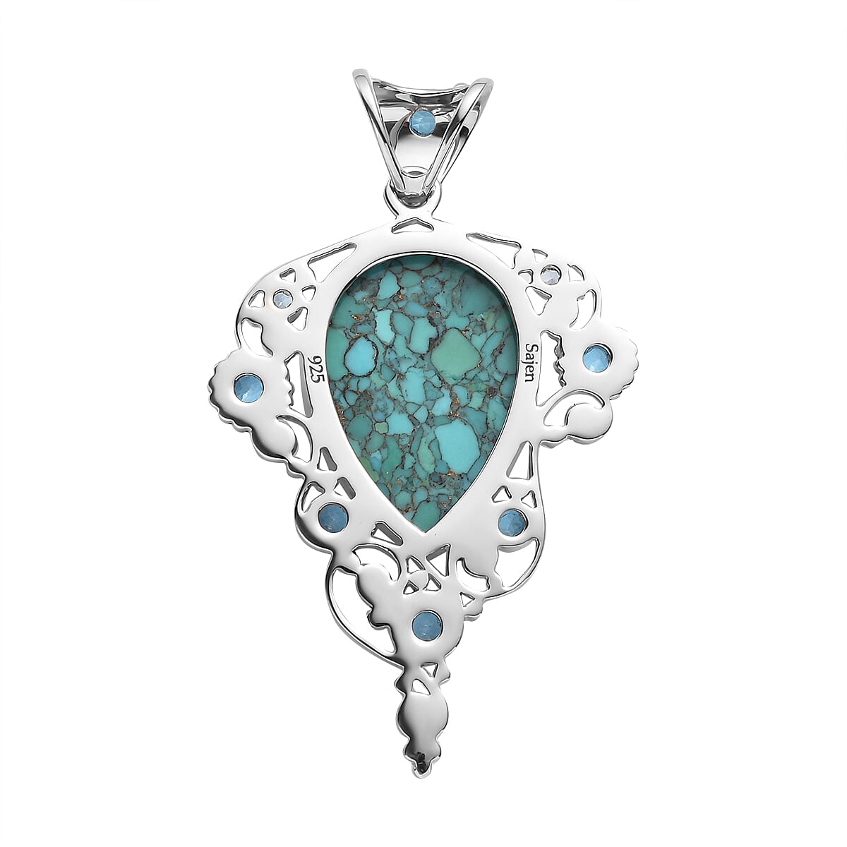 Sajen Silver AAA Mojave Turquoise and Multi Gemstone Pendant in Platinum Over Sterling Silver 24.71 ctw