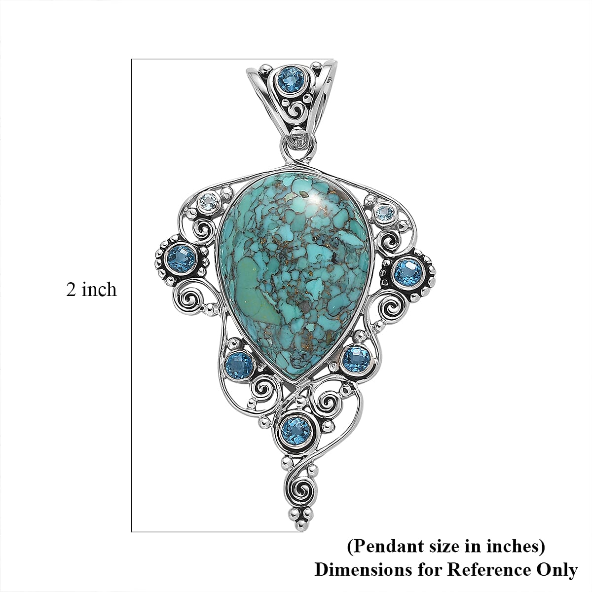 Sajen Silver AAA Mojave Turquoise and Multi Gemstone Pendant in Platinum Over Sterling Silver 24.71 ctw