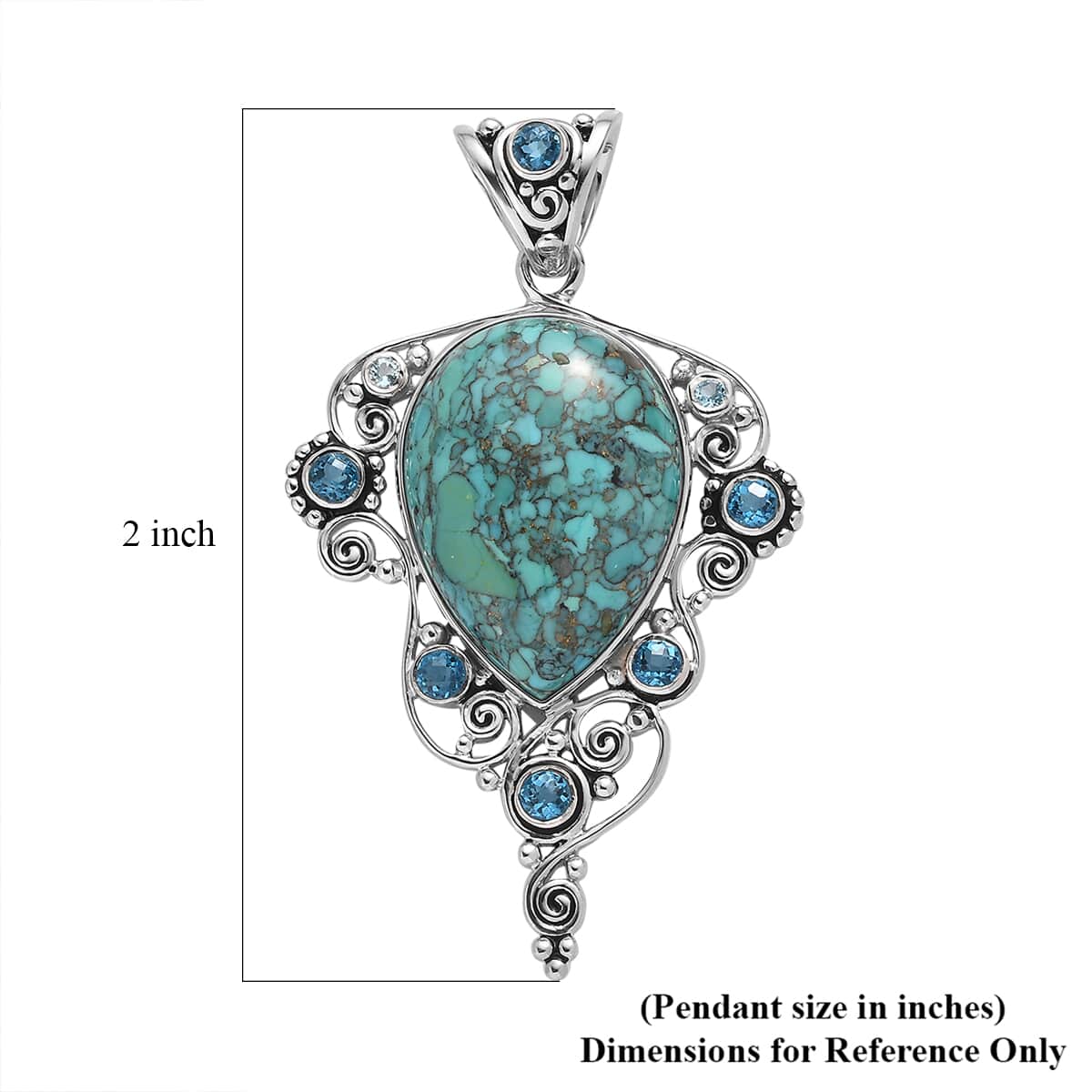 Sajen Silver AAA Mojave Turquoise and Multi Gemstone Pendant in Platinum Over Sterling Silver 24.71 ctw image number 5