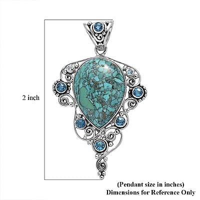 Sajen Silver AAA Mojave Turquoise and Multi Gemstone Pendant in Platinum Over Sterling Silver 24.71 ctw