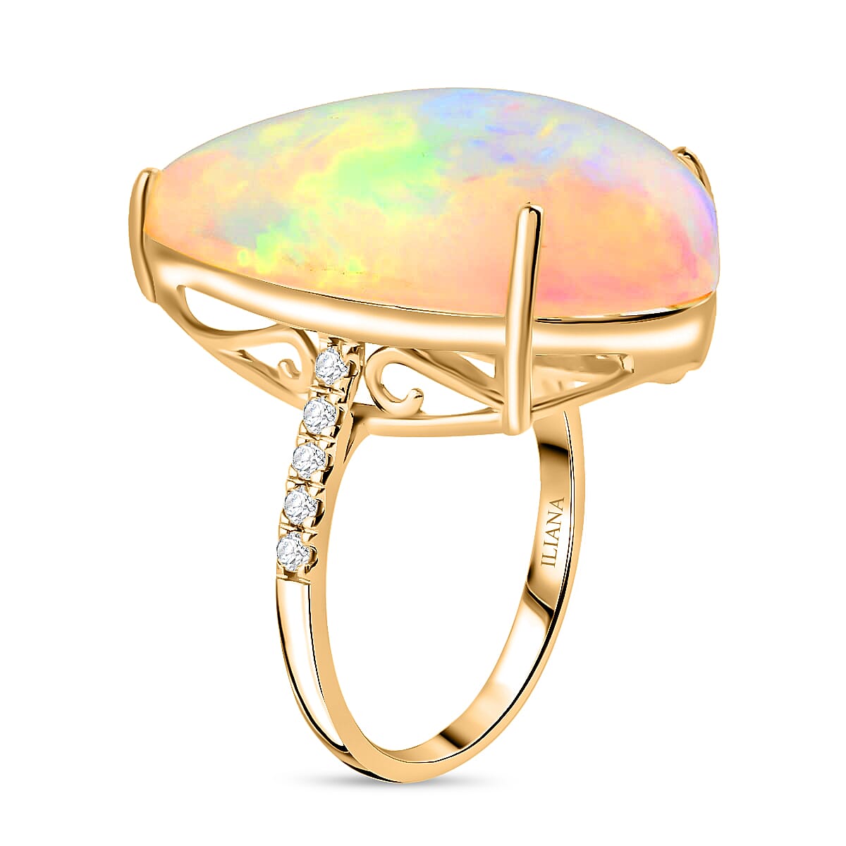 Certified Iliana AAA Ethiopian Welo Opal and G-H SI Diamond 15.25 ctw Ring in 18K Yellow Gold (Size 6.5) 4.28 Grams image number 2