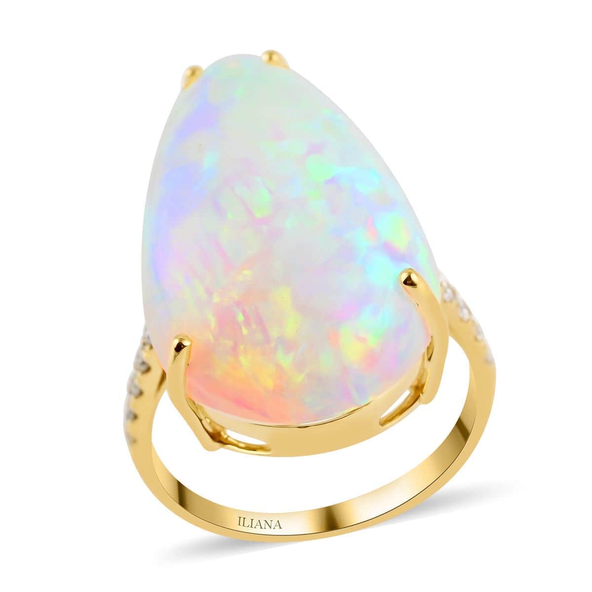 Certified Iliana 18K Yellow Gold AAA Ethiopian Welo Opal and G-H SI Diamond Ring (Size 8.5) 4.28 Grams 15.25 ctw image number 0