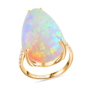 Certified Iliana AAA Ethiopian Welo Opal and G-H SI Diamond 15.25 ctw Ring in 18K Yellow Gold (Size 8.5) 4.28 Grams