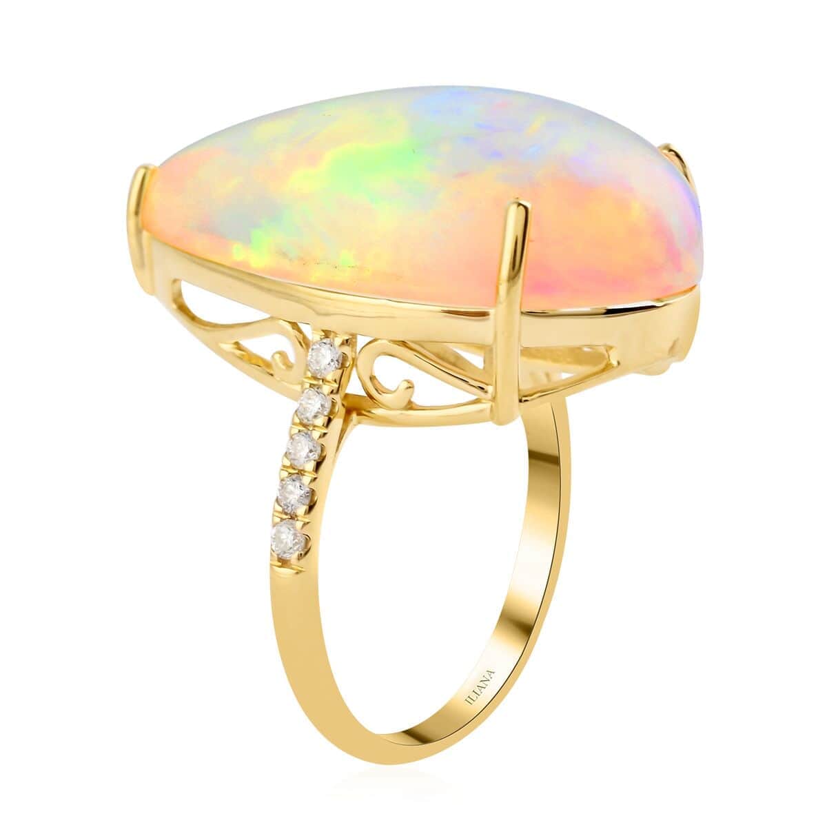 Certified Iliana 18K Yellow Gold AAA Ethiopian Welo Opal and G-H SI Diamond Ring (Size 8.5) 4.28 Grams 15.25 ctw image number 1