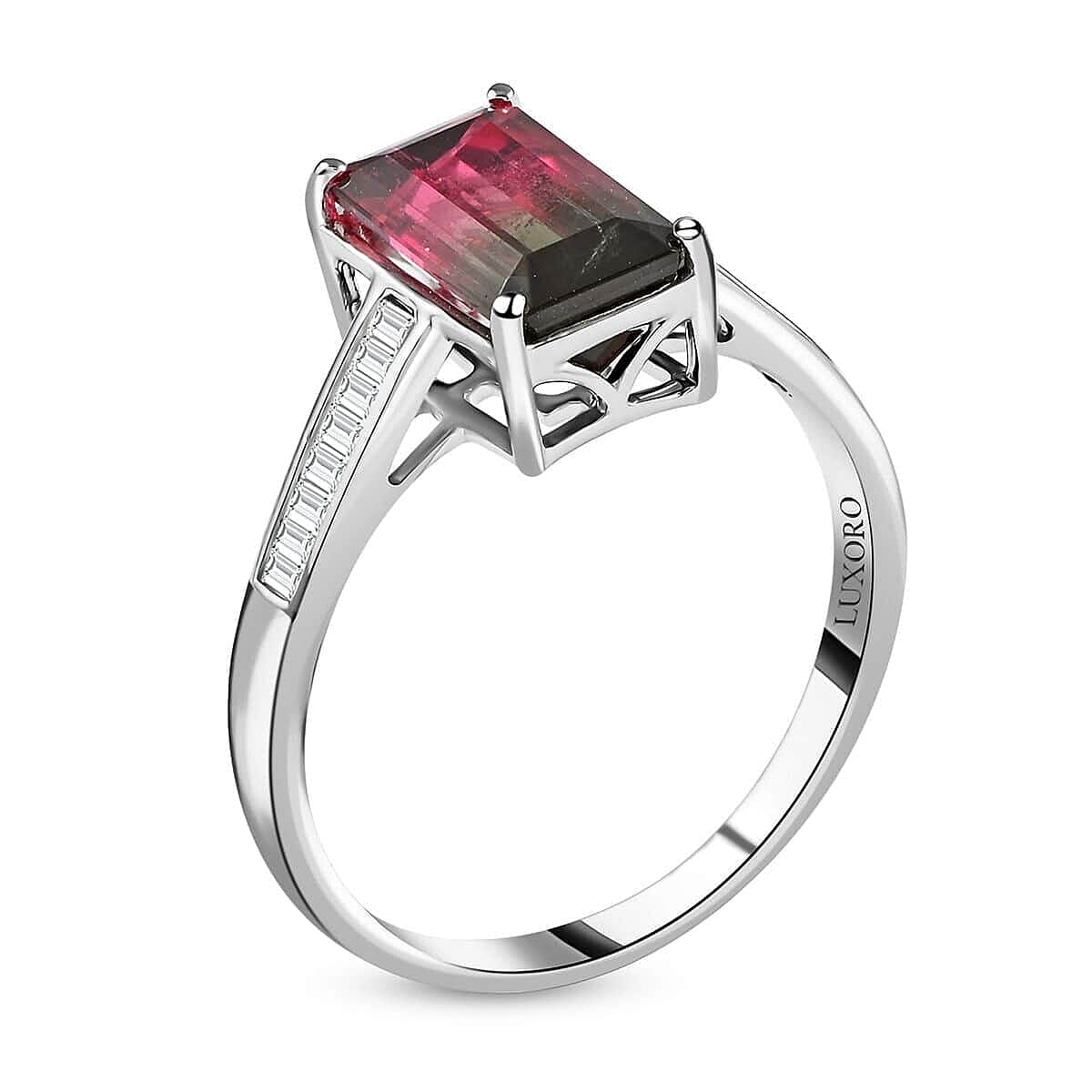 Certified Luxoro 14K White Gold AAA Bi-Color Tourmaline and G-H I2 Diamond Ring (Size 6.5) 2.76 ctw image number 3