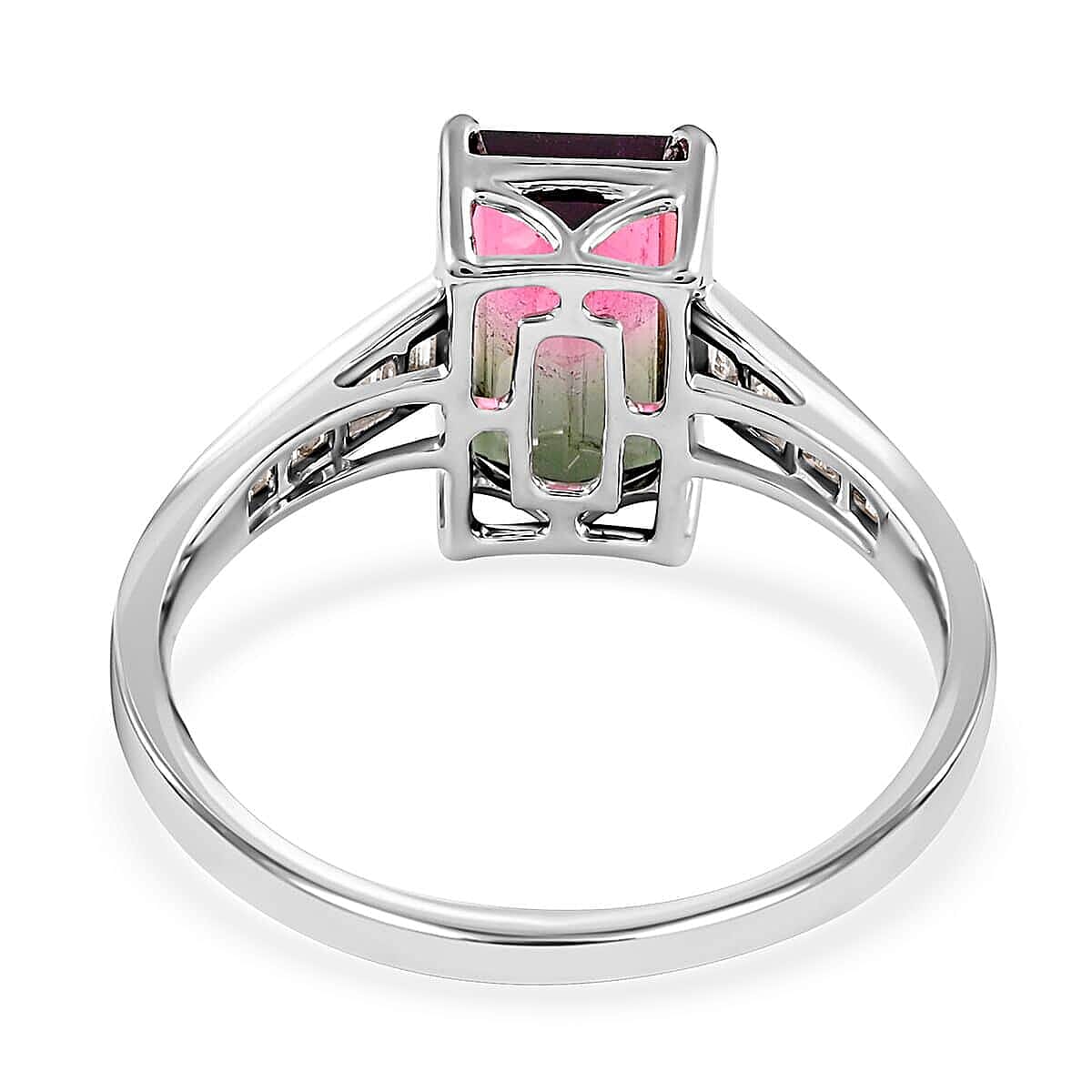 Certified Luxoro 14K White Gold AAA Bi-Color Tourmaline and G-H I2 Diamond Ring (Size 6.5) 2.76 ctw image number 4