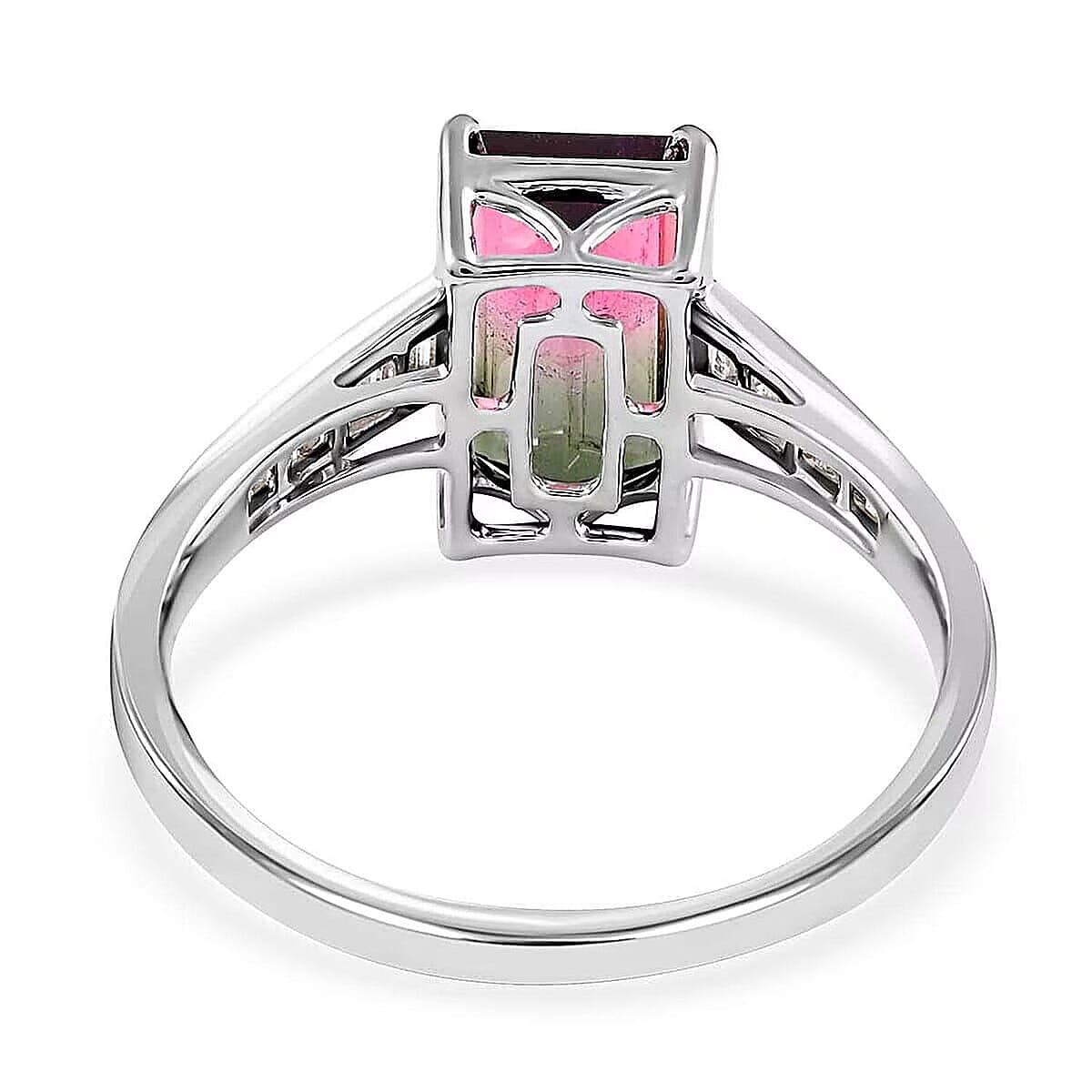Certified & Appraised Luxoro 14K White Gold AAA Bi-Color Tourmaline and G-H I2 Diamond Ring (Size 8.5) 2.76 ctw image number 6