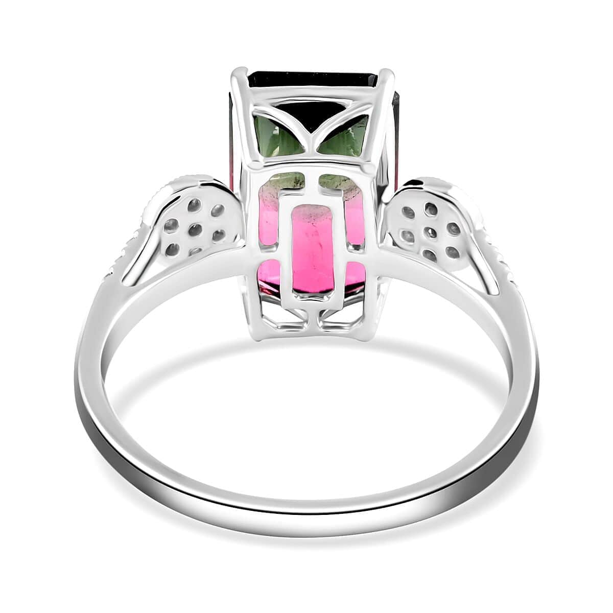 Certified Luxoro 14K White Gold AAA Bi-Color Tourmaline and G-H I2 Diamond Ring (Size 6.0) 4.69 ctw image number 4