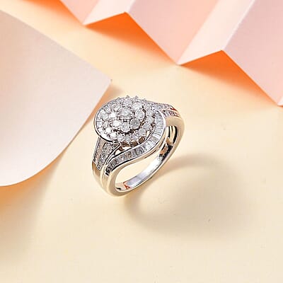 Diamond Ring in Rhodium Over Sterling Silver (Size 10.0) 1.00 ctw