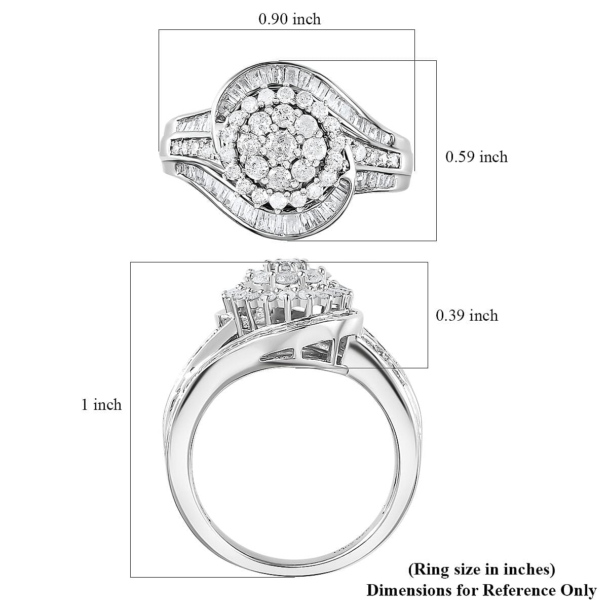 Diamond Ring in Rhodium Over Sterling Silver (Size 10.0) 1.00 ctw