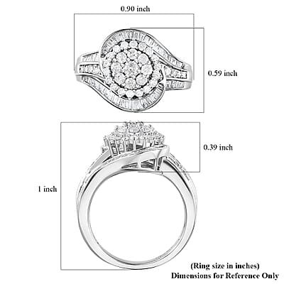 Diamond Ring in Rhodium Over Sterling Silver (Size 10.0) 1.00 ctw