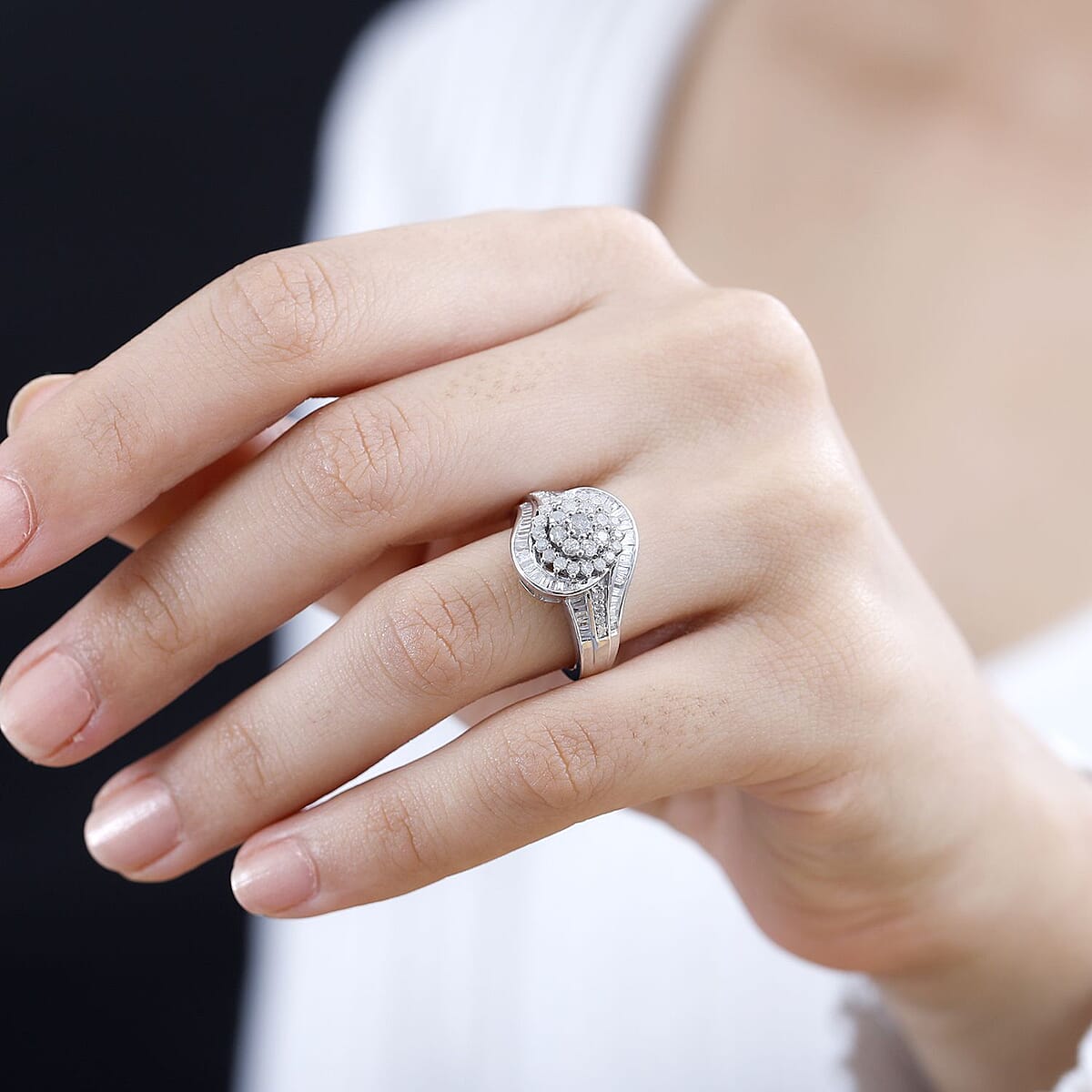 Diamond Ring in Rhodium Over Sterling Silver (Size 9.0) 1.00 ctw image number 2