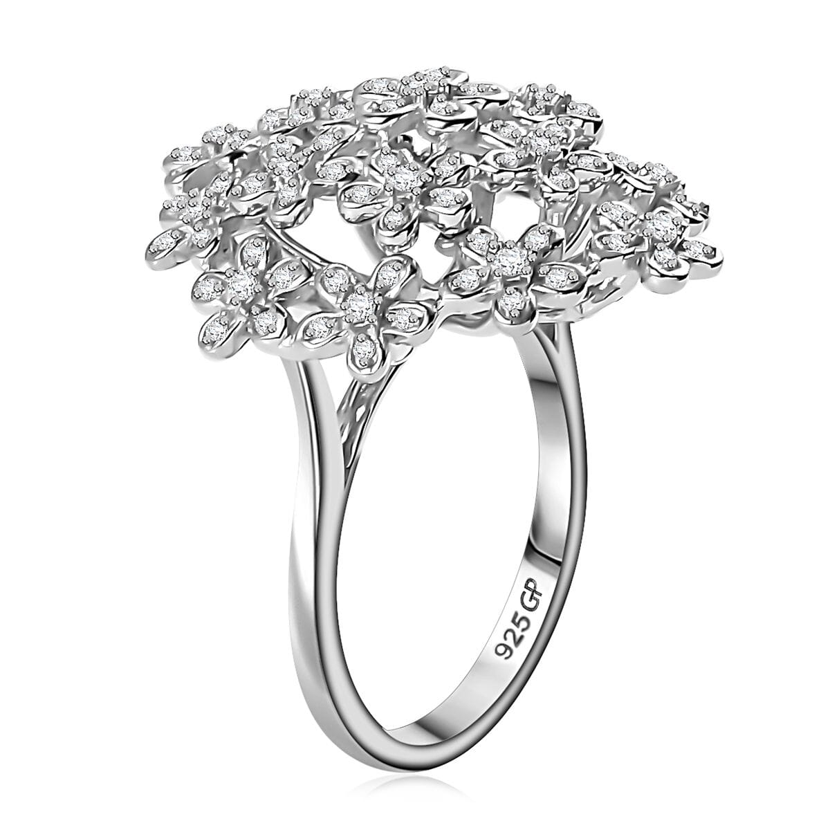 GP Royal Art Deco Italian Garden Collection Diamond Floral Ring in Rhodium Over Sterling Silver (Size 10.0) 0.50 ctw image number 3