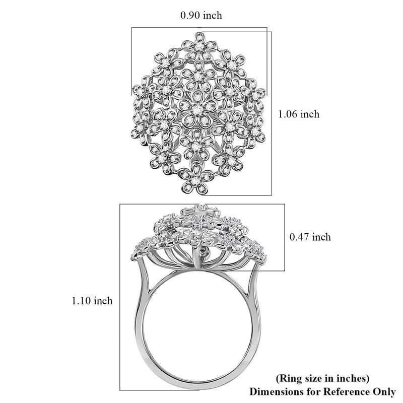 GP Royal Art Deco Italian Garden Collection Diamond Floral Ring in Rhodium Over Sterling Silver (Size 10.0) 0.50 ctw