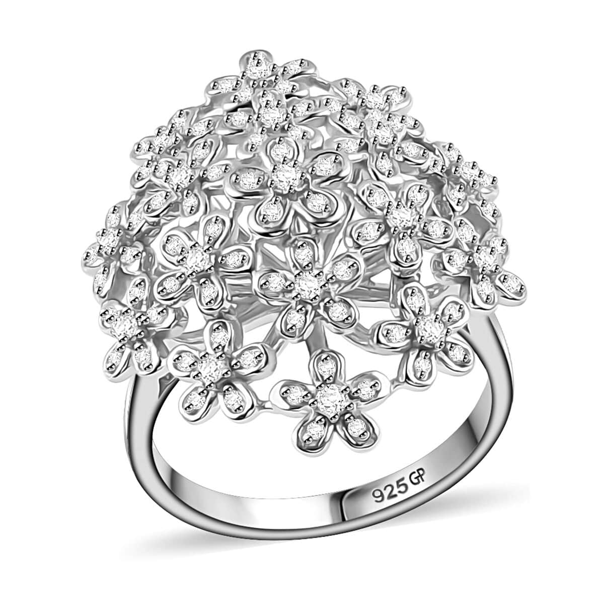 GP Italian Garden Collection Diamond Floral Ring in Rhodium Over Sterling Silver (Size 7.0) 0.50 ctw image number 0
