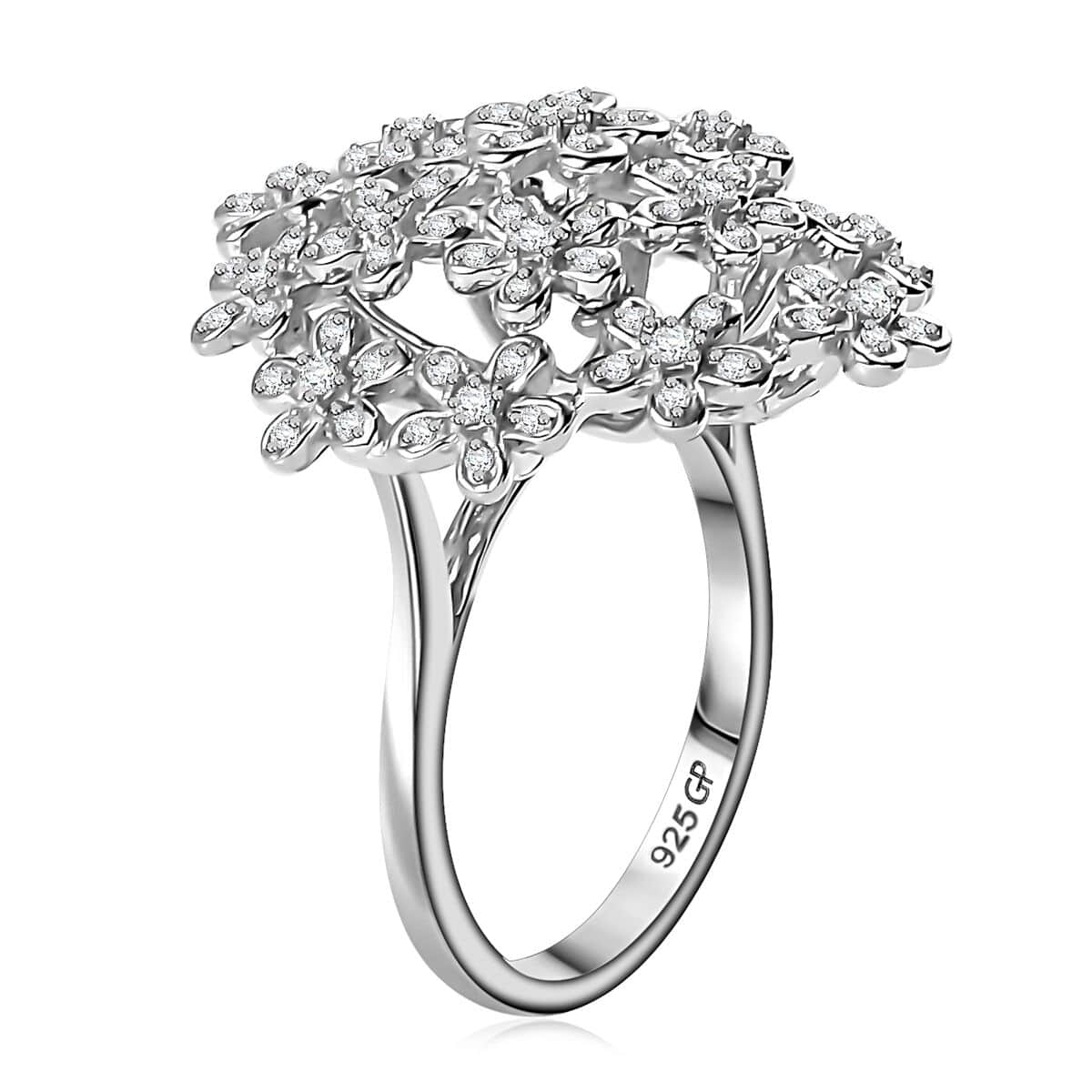 GP Italian Garden Collection Diamond Floral Ring in Rhodium Over Sterling Silver (Size 7.0) 0.50 ctw image number 3