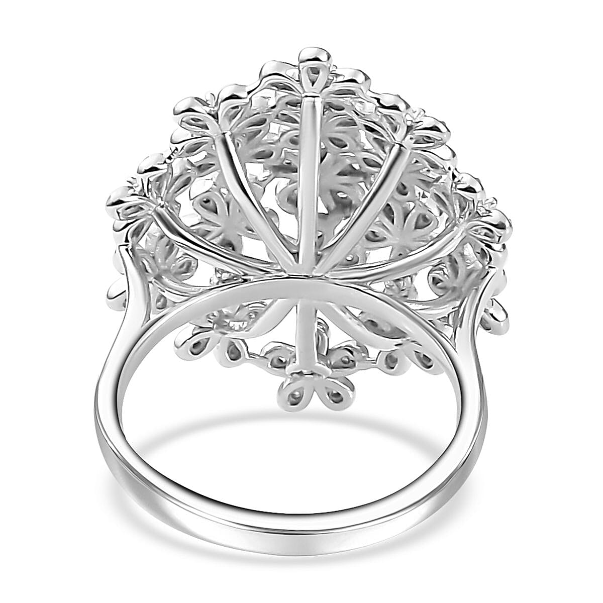 GP Royal Art Deco Italian Garden Collection Diamond Floral Ring in Rhodium Over Sterling Silver (Size 8.0) 0.50 ctw image number 4