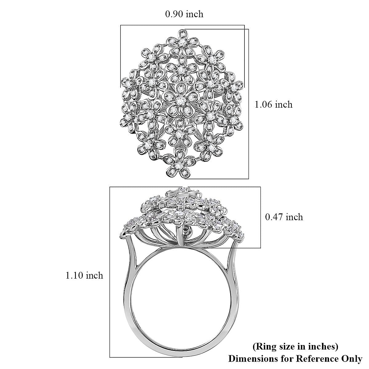 GP Royal Art Deco Italian Garden Collection Diamond Floral Ring in Rhodium Over Sterling Silver (Size 8.0) 0.50 ctw image number 5