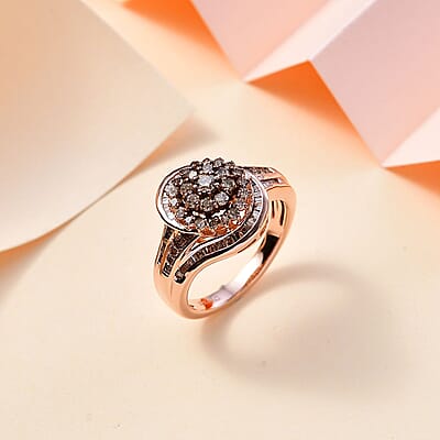 Natural Champagne Diamond Ring in 18K Vermeil Rose Gold Over Sterling Silver (Size 10.0) 1.00 ctw (Del. in 8-10 Days)