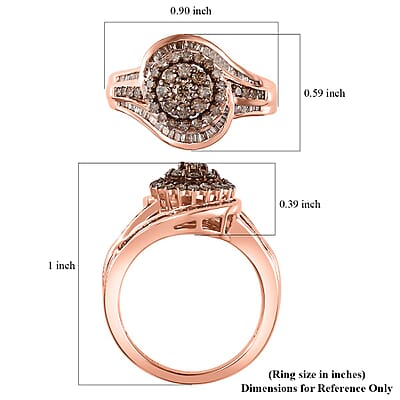 Natural Champagne Diamond Ring in 18K Vermeil Rose Gold Over Sterling Silver (Size 10.0) 1.00 ctw (Del. in 8-10 Days)