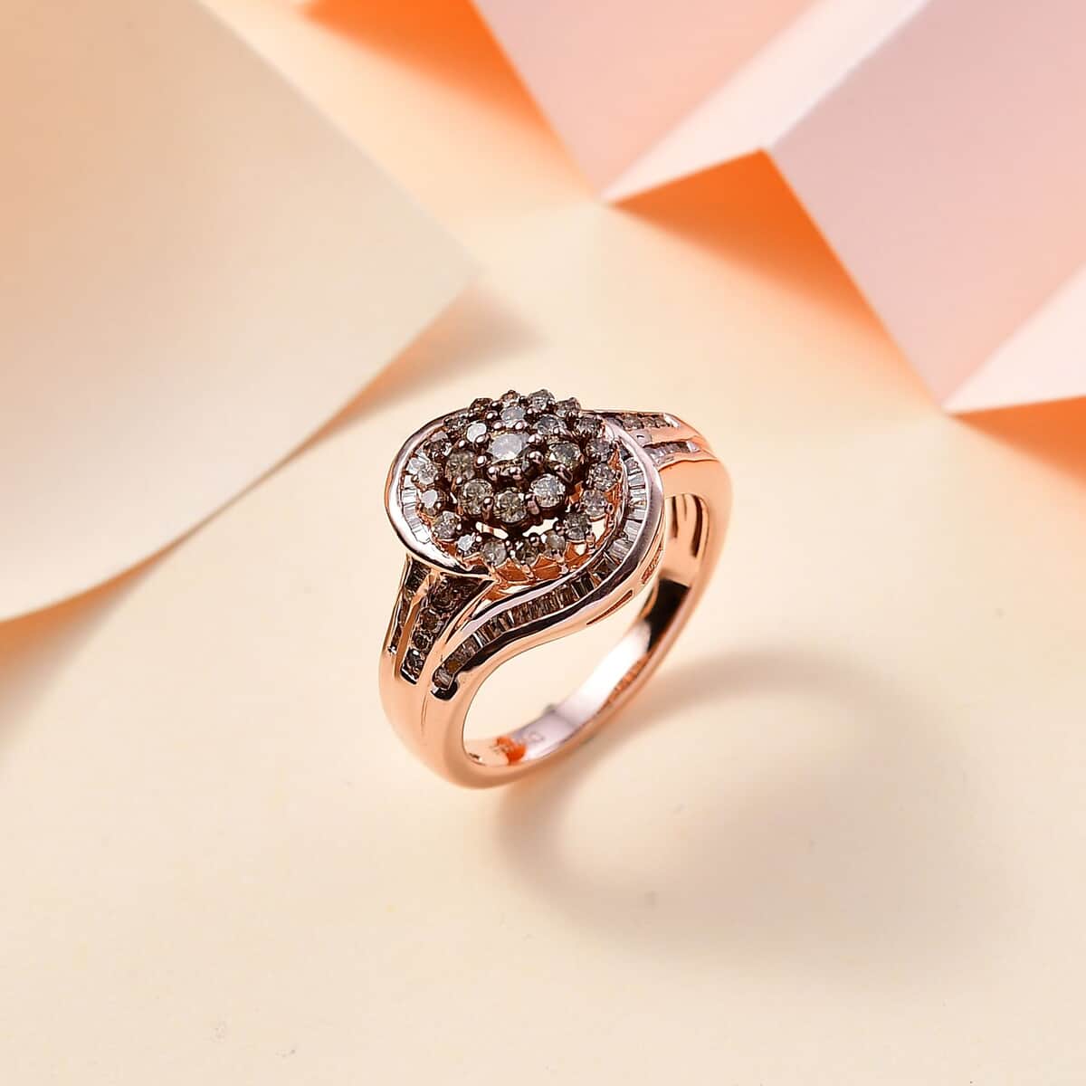 Natural Champagne Diamond Ring in 18K Vermeil Rose Gold Over Sterling Silver (Size 7.0) 1.00 ctw image number 1