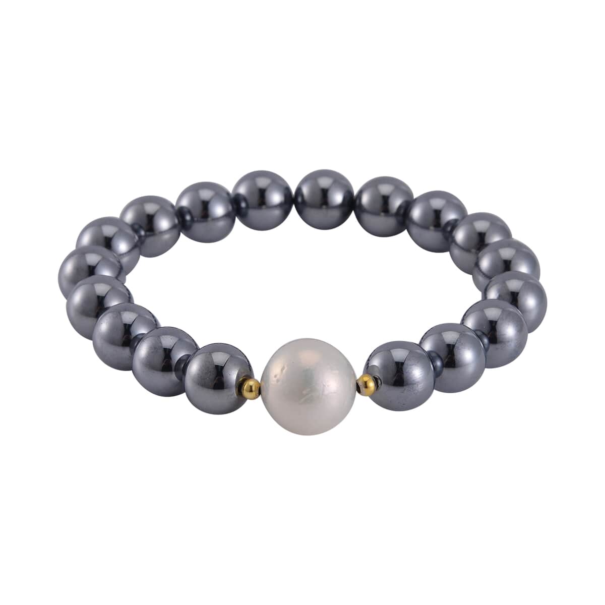 Terahertz and Freshwater Pearl Beaded Stretch Bracelet in Sterling Silver 130.00 ctw image number 0