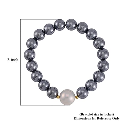 Terahertz and Freshwater Pearl Beaded Stretch Bracelet in Sterling Silver 130.00 ctw