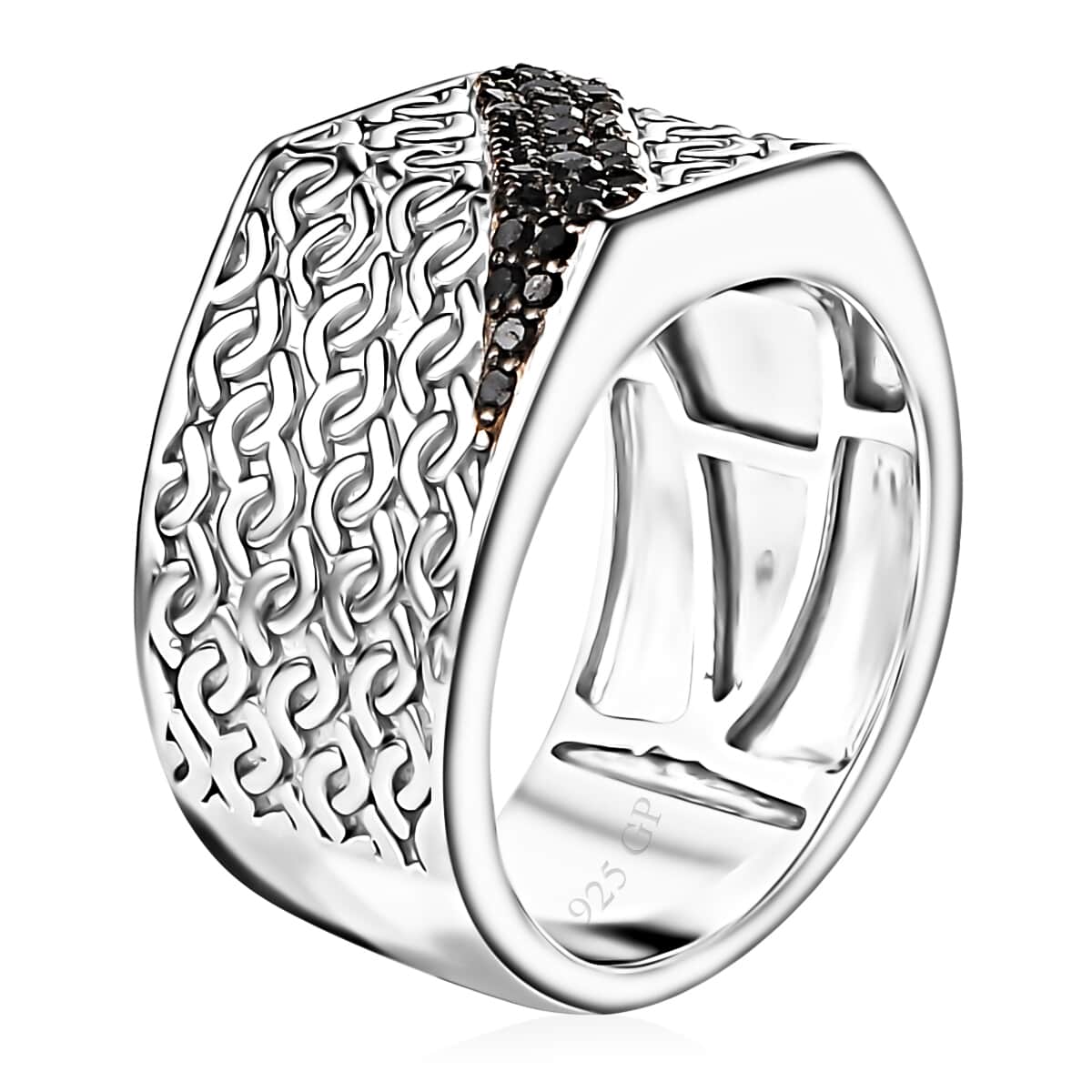 GP Royal Art Deco Collection Black Diamond Ring in Rhodium Over Sterling Silver (Size 10.0) 0.25 ctw image number 3