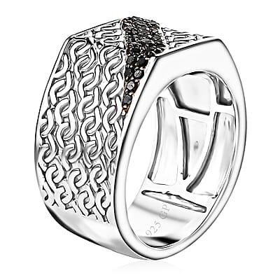 GP Royal Art Deco Collection Black Diamond Ring in Rhodium Over Sterling Silver (Size 10.0) 0.25 ctw