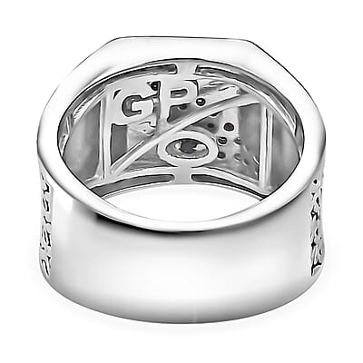 GP Royal Art Deco Collection Black Diamond Ring in Rhodium Over Sterling Silver (Size 10.0) 0.25 ctw